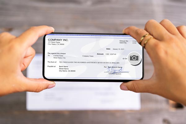 Phone taking a picture of a check
